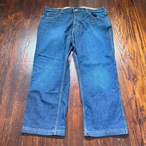 Duluth Flex Ballroom Jeans Mens 42x28 Blue Relaxed Fit Stretch‎ Whiskers Faded